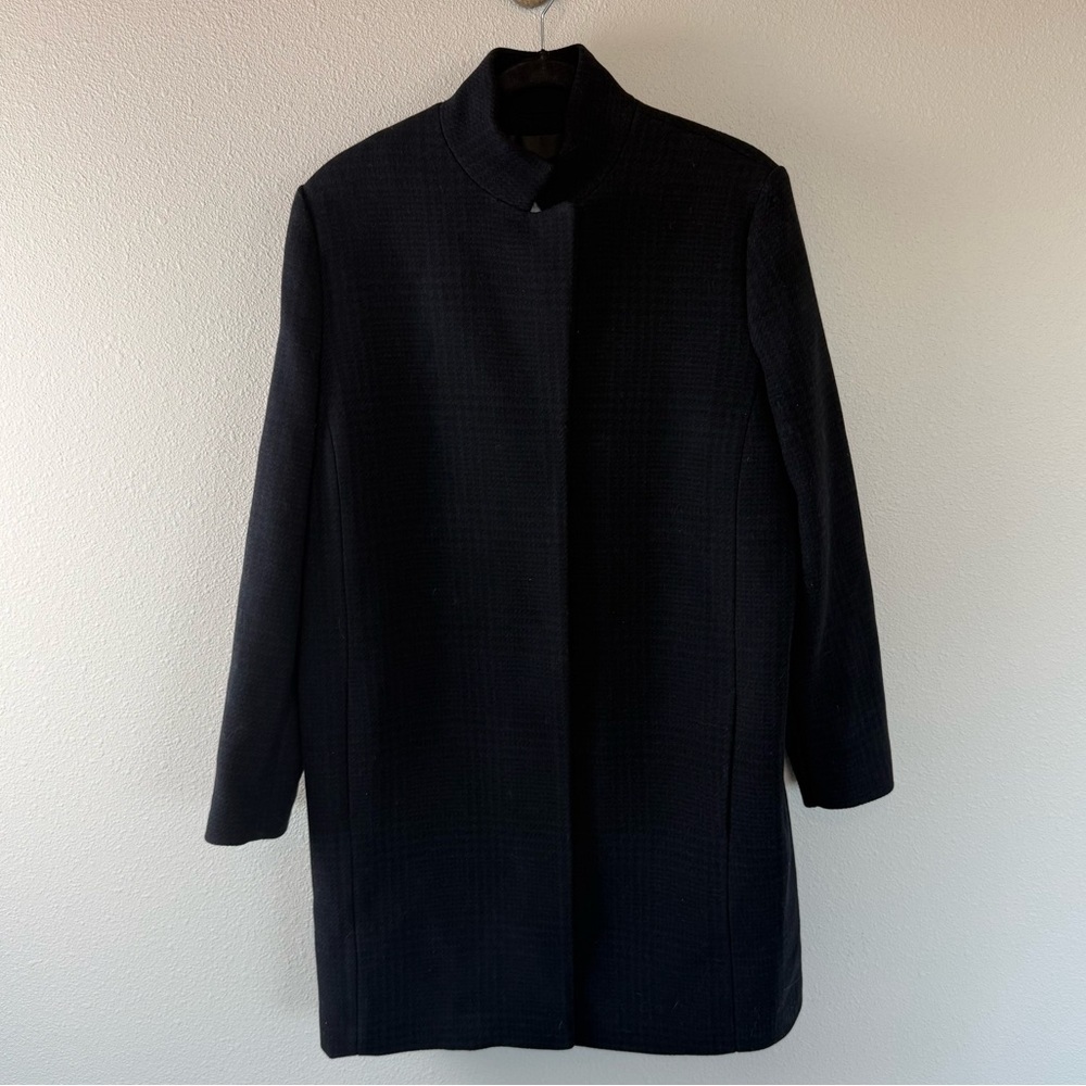 Stella Nova Plaid Check Wool Blend Coat Blue Black Casual Boho Women Size 42 XL